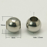 202 Stainless Steel Beads, Round, Stainless Steel Color, 10x9mm, Hole: 3~3.5mm(STAS-G011-1)