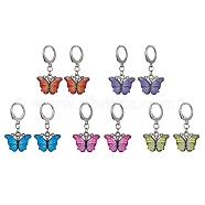 Platinum Alloy Enamel Dangle Leverback Earrings, Butterfly, Mixed Color, 32mm, Pin: 1mm(EJEW-JE05586)