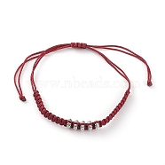 Unisex Adjustable Nylon Thread Braided Bead Bracelets, with Antique Silver Plated Alloy Spacer Breads, Flat Round, Red, Inner Diameter: 1~3-1/2 inch(2.6~9cm)(BJEW-JB05821-01)