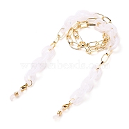 Eyeglasses Chains, Neck Strap for Eyeglasses, with Aluminium & Acrylic Paperclip Chains, 304 Stainless Steel Lobster Claw Clasps and Rubber Loop Ends, Light Gold, White, 28.15 inch(71.5cm)(AJEW-EH00288-01)