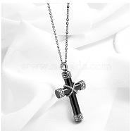Cross Urn Ashes Pendant Necklace, 316L Stainless Steel Memorial Jewelry for Women, Electrophoresis Black, 19.69 inch(50cm)(BOTT-PW0001-22B-EB)