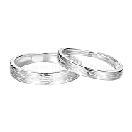 Anti-Tarnish 925 Sterling Silver Couple Rings, Light Luxury and Simple Design, Adjustable Open Rings, Platinum, Female Inner Diameter: US Size 6 3/4(17mm), Male Inner Diameter: US Size 8(18mm)(JR944A)