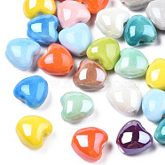 Pearlized Handmade Porcelain Beads, Heart, Mixed Color, 10x10x7mm, Hole: 1.8mm(PORC-T007-21)