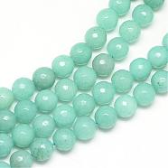 Natural White Jade Bead Strands, Dyed, Faceted, Round, Medium Aquamarine, 6mm, Hole: 1mm, about 60pcs/strand, 14.06~14.45 inch(35.7~36.7cm)(G-R346-6mm-17)