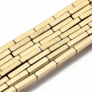 Electroplate Non-magnetic Synthetic Hematite Beads Strands, Cuboid, Real 18K Gold Plated, 6x1.5x1.5mm, Hole: 0.8mm, about 68pcs/strand, 15.94 inch(40.5cm)(G-T114-52G)