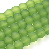 Transparent Glass Bead Strands, Frosted, Round, Lime Green, 10mm, Hole: 1.3~1.6mm, about 80pcs/strand, 31.4 inch(X-GLAA-S031-10mm-34)