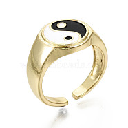 Brass Enamel Cuff Rings, Open Rings, Nickel Free, Gossip/Yin Yang, Black & White, Real 16K Gold Plated, Inner Diameter: 17mm(X-RJEW-S044-136-NF)