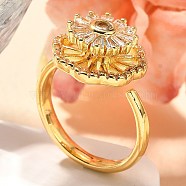 Flower Rotatable Finger Ring for Women, Brass Micro Pave Clear Cubic Zirconia Fidget Spinner Rings, Real 18K Gold Plated, 15x15.5mm, Inner Diameter: 18.5mm(RJEW-U035-01G-05)