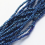 Electroplate Glass Beads Strands, Full Plated, Faceted, Rondelle, Blue Plated, 2.5x1.5mm, Hole: 0.5mm, about 197~201pcs/strand, 12.9 inch(33cm)(X-EGLA-J144-FP-A06)