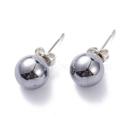 Terahertz Stone Stud Earrings, with Brass Pin, Round, 8x8mm, Pin: 0.6mm(G-K311-42)