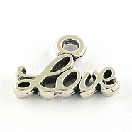 Tibetan Style Alloy Charms, Word Love, Cadmium Free & Lead Free, Antique Silver, 10x13x1.5mm, Hole: 2mm, about 2380pcs/1000g(TIBEP-S297-07AS-RS)