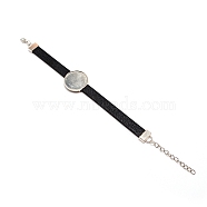 PU Leather Cord Bracelet Making, with Alloy Cabochon Settings, Findings and Watch Bands, Black, Tray: 27mm, 7.87 inch(20cm)(AJEW-TAC0034-02C)