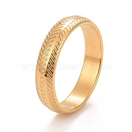 Ion Plating(IP) 304 Stainless Steel Leaf Pattern Flat Ring for Women, Golden, Inner Diameter: 17.3~17.9mm(RJEW-C025-38C-G)