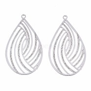 304 Stainless Steel Filigree Pendants, Etched Metal Embellishments, Textured, Teardrop, Stainless Steel Color, 32x18x0.3mm, Hole: 1.2mm(X-STAS-T057-06P)