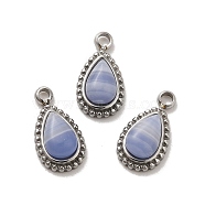 304 Stainless Steel Pave Natural Blue Lace Agate Teardrop Charms, Stainless Steel Color, 10.5x6x4mm, Hole: 1.4mm(STAS-B074-04P-02)