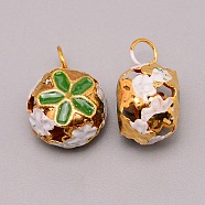 Iron Pendants, with Enamel Flower Pattern, Hollow, Green, 19~20x14.5x12mm, Hole: 4.5mm(IFIN-TAC0005-01A)