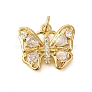 Rack Plating Brass Micro Pave Cubic Zirconia Pendants, Long-Lasting Plated, Lead Free & Cadmium Free, Real 18K Gold Plated, Butterfly Charms, with Jump Ring, Clear, 14.5x16.5x4mm, Hole: 3mm(ZIRC-F142-15D-G)