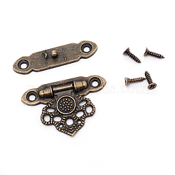 Alloy Wooden Box Lock Catch Clasps, with Screw, Jewelry Box Latch Hasp Lock Clasps, Antique Bronze, 24x35x4mm, Hole: 2mm(PALLOY-WH0074-01)