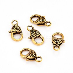 Tibetan Style Heart Lobster Claw Clasps, Cadmium Free & Lead Free, Mother's Day Jewelry Making, Antique Golden, about 25.5mm long, 14mm wide, 6mm thick, hole: 4mm(X-GLF014Y)