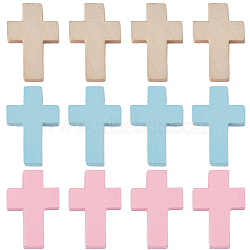 90Pcs 3 Styles Wood Pendants, Dyed, Religion Cross Charms, Mixed Color, 21.5~22x14.5~15x4.2~4.5mm, Hole: 1.2~2mm, 30pcs/style(WOOD-SC0001-54)