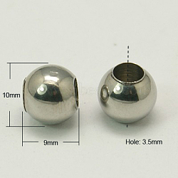 Tarnish Resistant 202 Stainless Steel Beads, Round, Stainless Steel Color, 10x9mm, Hole: 3~3.5mm(STAS-G011-1)