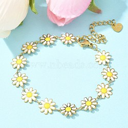 304 Stainless Steel Link Bracelets, Daisy Bracelets for Women, with Enamel, Real 18K Gold Plated, 6-3/4 inch(17cm)(BJEW-U019-03G)