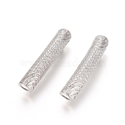 Brass Micro Pave Clear Cubic Zirconia Beads, Long-Lasting Plated, Tube Beads, Platinum, 30x6mm, Hole: 4mm(ZIRC-L088-16B-P)