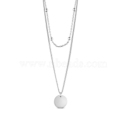 SHEGRACE 925 Sterling Silver Tiered Necklaces, with Round Beads, Flat Round, Platinum, 16.93 inch(43cm)(JN831A)