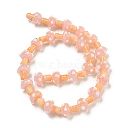 Handmade Lampwork Beads Strands, Mushroom, Pink, 12~14.5x10~12mm, Hole: 1.2~1.8mm, about 23pcs/strand, 11.61~12.60 inch(29.5~32cm)(LAMP-N025-03I)