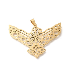 304 Stainless Steel Pendants, Laser Cut, Eagle with Trinity Knot Charm, Real 18K Gold Plated, 30x45x1.5mm, Hole: 6x3mm(STAS-S144-07G)