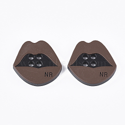 4-Hole Resin Buttons, Lip, Sienna, 29.5x30x4.5mm, Hole: 3mm(RESI-S377-22B)