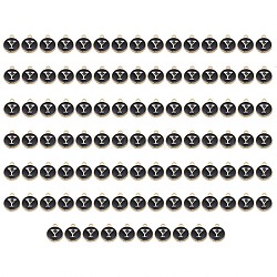Golden Plated Enamel Alloy Charms, Enamelled Sequins, Flat Round, Black, Letter.Y, 14x12x2mm, Hole: 1.5mm, 100pcs/Box(ENAM-SZ0001-26B-Y)