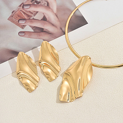 Iron Leaf Pendant Choker & Stud Earring Sets for Women, Golden, Inner Diameter: 5.12 inch(13cm)(HA2719)