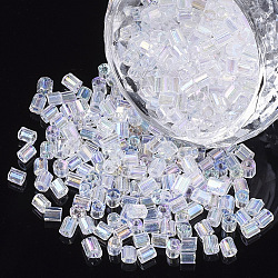 6/0 Two Cut Glass Seed Beads, Hexagon, Transparent Colours Rainbow, Clear AB, 3.5~5x3.5~4mm, Hole: 1mm, about 4500pcs/bag(SEED-S033-13B-01)