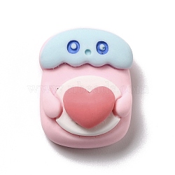Opaque Resin Decoden Cabochons, Imitation Food, Biscuit with Heart, Pink, 20.5x16x9mm(RESI-C013-13)