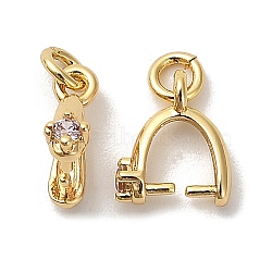 Brass Micro Pave Cubic Zirconia Cup Pearl Peg Bails Pin Pendants, Long-Lasting Plated, Cadmium Free & Lead Free, Real 18K Gold Plated, Pink, 9.5x8x3mm, Pin: 1mm(KK-S397-06B)