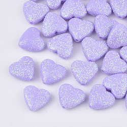 Opaque Acrylic Beads, with Glitter Powder, Heart, Medium Purple, 12.5x13.5x6mm, Hole: 1.5mm(X-MACR-T033-07C)