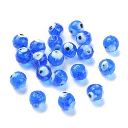 Handmade Lampwork Beads, Evil Eye, Round, Dodger Blue, about 10mm in diameter, hole: 1mm(DT249J-7)