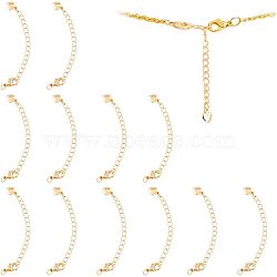 14Pcs Brass Chain Extender, with Curb Chains and Heart Charms & Lobster Claw Clasps, Real 18K Gold Plated, 67mm(KK-FH0004-87)