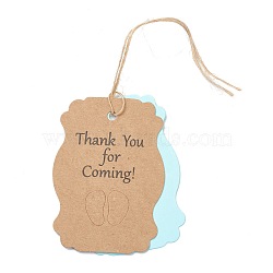 Paper Duplex Hang Tags, with Hemp Ropes, with Word Thank You for Coming & Footed Pattern, for Baby Show Gifts Decorative, Light Sky Blue, 71x50x0.5mm, Hole: 4mm, 50pcs(DIY-F080-01B)