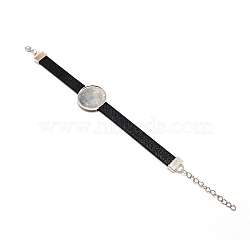 PU Leather Cord Bracelet Making, with Alloy Cabochon Settings, Findings and Watch Bands, Black, Tray: 27mm, 7.87 inch(20cm)(AJEW-TAC0034-02C)