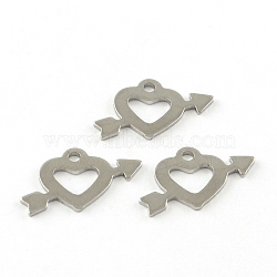 Heart with Arrow Smooth Surface 201 Stainless Steel Charms, Stainless Steel Color, 12x21x1mm, Hole: 2mm(X-STAS-R063-73)