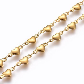 304 Stainless Steel Link Chains, Soldered, Heart, Golden, 10x4.5x2mm