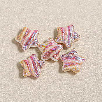 15Pcs Printed Resin Beads, Star, with Glitter Powder, Colorful, 15x16x6mm, Hole: 1.8mm