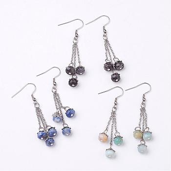 Natural Gemstone Dangle Earrings, with Stainless Steel Earring Hooks, 64mm, Pin: 0.8mm