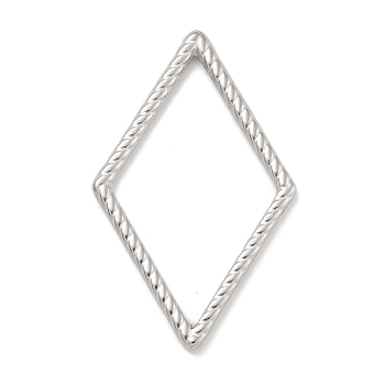 304 Stainless Steel Textured Rhombus Linking Rings, Stainless Steel Color, 30x18x1.4mm, Inner Diameter: 14.5x23mm