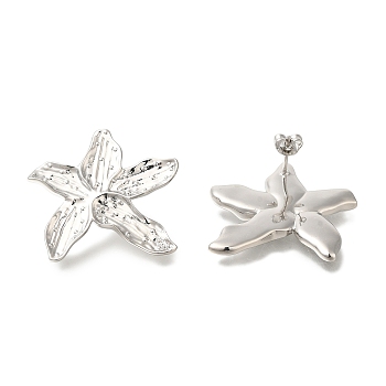 Rack Plating Starfish Brass Stud Earrings, Long-Lasting Plated, Lead Free & Cadmium Free, Platinum, 29x30mm