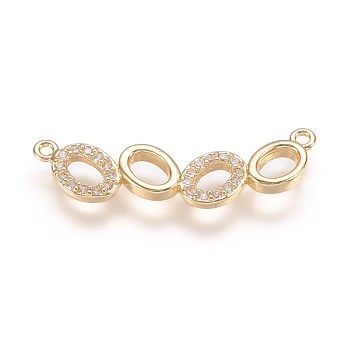 Brass Micro Pave Cubic Zirconia Links, Real 18K Gold Plated, Oval, 9x28x2mm, Hole: 1mm