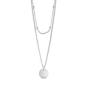 SHEGRACE Rhodium Plated 925 Sterling Silver Tiered Necklaces, with Round Beads, Flat Round, Platinum, 16.93 inch(43cm)