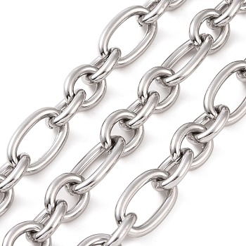 304 Stainless Steel Figaro Chains, Unwelded, with Spool, Stainless Steel Color, 17x10x2mm and 11x8.5x2mm, about 16.40 Feet(5m)/Roll